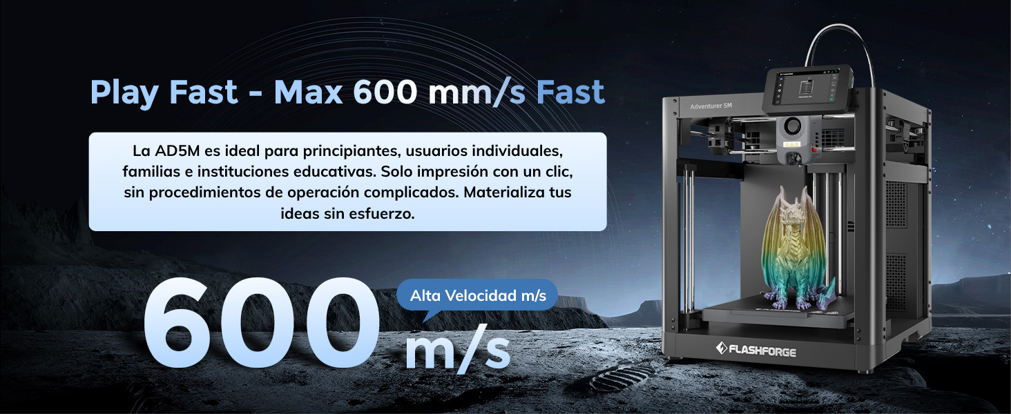 Equipada con nivelación completamente automática y una plataforma flexible con superficie PEI imantada, la Adventurer 5M garantiza una primera capa perfecta y fácil remoción de piezas. Su pantalla táctil a color de 4.3” ofrece una interfaz intuitiva, complementada con conectividad Wi-Fi, Ethernet y USB para un control total. Funcionalidades avanzadas como sensor de filamento, recuperación ante cortes de energía y compatibilidad con materiales como PLA, PETG, ABS, ASA, TPU y filamentos con carbono, la posicionan como una impresora 3D profesional y confiable para uso intensivo.